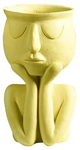 Macetas De Ceramica Maceteros Decorativos Exterior Ponga de pie la Cara del Pensamiento Humano Plantas Macetas Jarrones Comederos de floresllxyzrzbhd 1015(Color:Yellow)