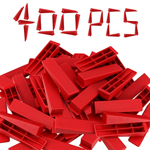 JAPCHET 400 PCS Tile Leveling System Wedges Reusable for 1/8, 1/16, 1/32 Inch Spacers for Tile Leveler Installation, Red