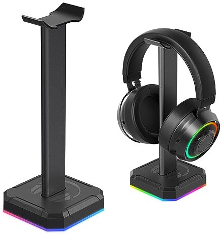 TuparGo Headphone Stand with Single Rolling RGB Light for Desk PC Gaming Headset,Aluminum Alloy Connecting Rod and Non-Slip Rubber Pad, Suitable for All Over -Ear Headphone