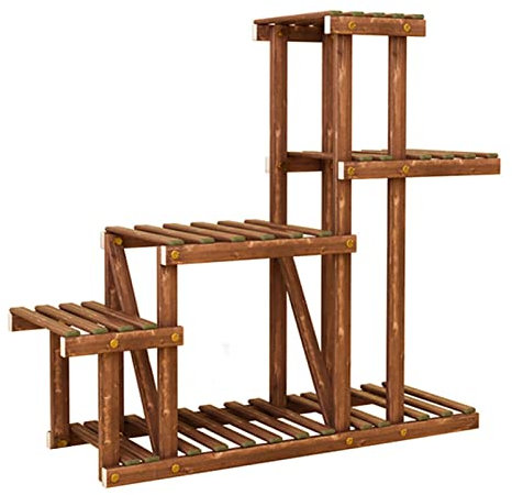 XJHOME Blumentreppe aus Holz Pflanzentreppe für Innen Außen Garten Pflanzenregal Aussen Draußen Blumenständer Blumenregal Leiterregal Dekoratives Fenster Regal (Size : A)