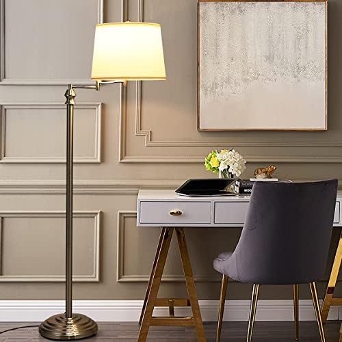 COSTWAY Lámpara de Pie con Brazo Giratorio, Color Plateado | Tubos de Hierro Galvanoplateados en Níquel y Pantalla en Tejido, Lámpara de Pie para Leer, Salón Estudio Dormitorio Oficina