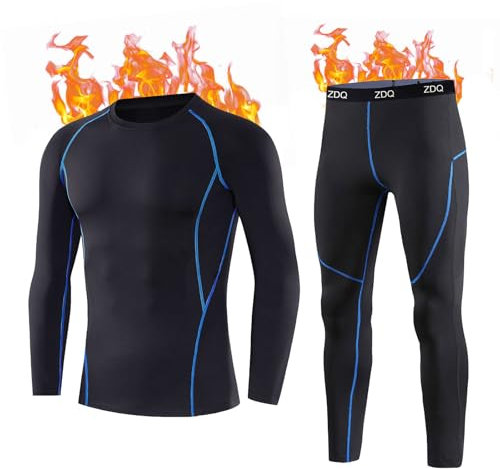 ZDQ Intimo Termico Uomo Inverno Sci Intimo Set Caldo Traspirante Funzionale Intimo Sci Corsa Ciclismo Nero L