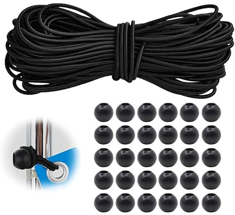 ZhenSFlourish Spanngummi mit Kugel, DIY Planenspanner mit 30er Pack Kugel, 10M Schwarz Spanngummi, Gummiseil, Gummispanner, Spanngummis mit Kugel