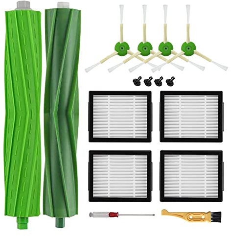 10 Stück Ersatzteile für iRobot Roomba i7 i7+ E5 E6 i6 i6+ i3 i3+ i4 i4+ i8 i8 Plus e5154 i3152 i7156 J7 7150, 1 Satz Gummibürsten, 4 Hochleistungsfilter, 4 Seitenbürsten