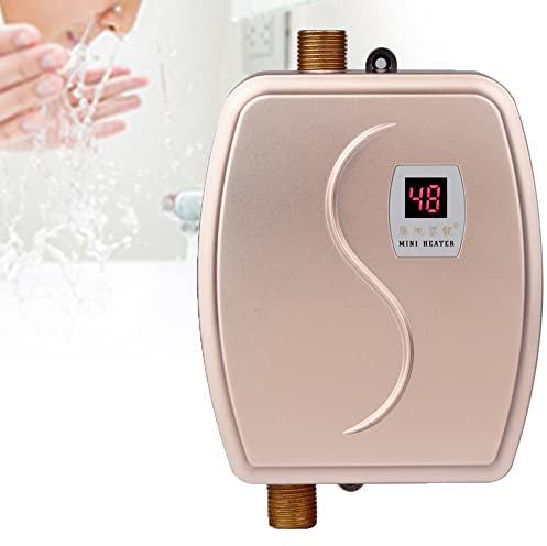 SHENGSHIYU Electric Tankless Water Heater, 3000w/3800w, 35-45℃ Instant Hot Water Heater, Indoor/outdoor Portable Mini Tankless Water Heater,Gold