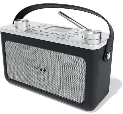 DAB/DAB+ & FM Portable Digital Radio | Leather Design | Bluetooth | Battery & Mains Powered (4x”C”) | Dual Alarms & Sleep Timer | Perfect for Home, Office or Outdoors | AZATOM Classic (Black/Silver)