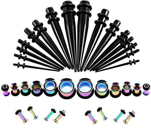 Skcess Ohr Tunnel Set Dehnungsstab, Ohr Tunnel Acryl mit 36PCS Mehrfarbig Gemischter Cone-Kanal Body Piercing Schmuck Geschenk Kit