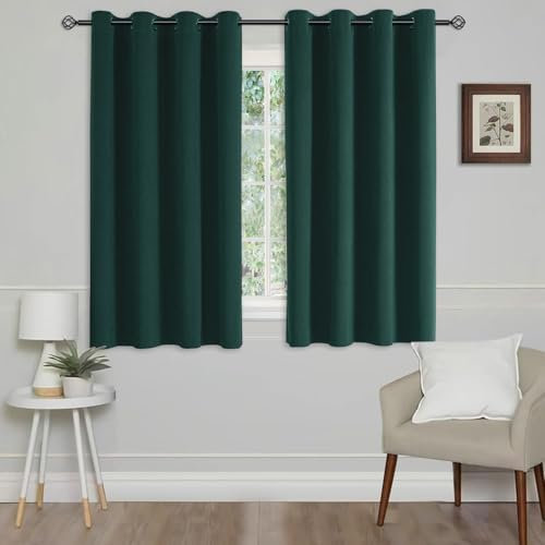 CUCRAF Velvet Blackout Curtains for Bedroom Thermal Insulated 46 x 54(W x L) Dark Green 2 Panels Ring Top Eyelet Soundproof Curtain Kidsroom and Living Room