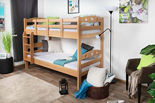 Stockbett für Erwachsene Easy Premium Line K18, Kopfteil mit Löchern, Buche Vollholz massiv Natur - 90 x 190 cm, (L x B) teilbar