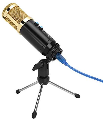 Microfono di Registrazione a Condensatore USB, Microfono a Condensatore Cardioide da Tavolo Professionale Plug & Play con Treppiede e Clip di Fissaggio,per Computer/registrazione Domestica (Oro)