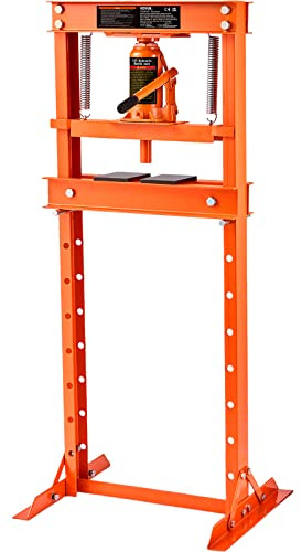 VEVOR Hydraulic Shop Press, 12 Ton/26000lbs, H-Frame, 4-Hold Adjustable Height, with Movable Plates, for Garage or Professional Users, Orange