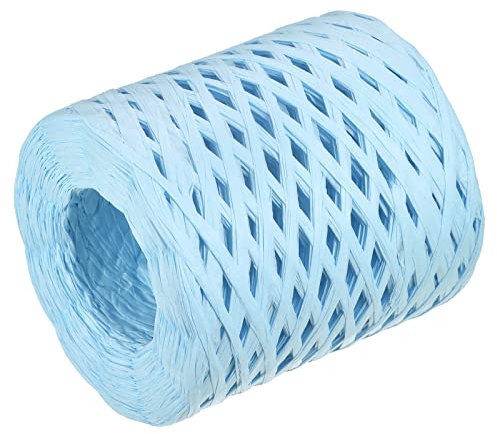 sourcing map Rafia Papel Artesanía Cuerda Cinta Embalaje Papel Cordel 200m Longitud Mano Hecho Claro Azul para Bricolaje Decoración Regalo Embalaje