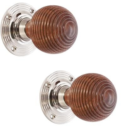 Infinity Decor Victorian Beehive Rosewood Mortice Rim Knobs - for Interior Doors - Solid Brass Rose Plate (Polished Nickel)