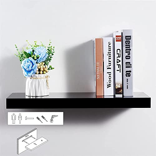 HOMION Floating Media Shelves Shelf For DVD SKY BOX TV AV Xbox Wall Mounted Kit Unit MDF (Black)