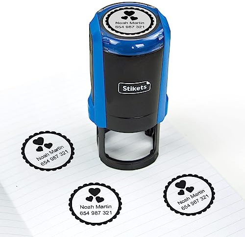 Personalisierbarer runder Stempel für Kleidung und Gegenstände, keine Selbstmontage, ideal für Schulkinder. Stikets