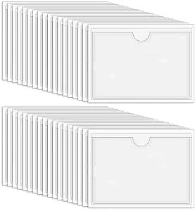 100 Stück Etikettenhalter Selbstklebend, 13,5 x 9,5 cm Beschriftungsfenster Selbstklebend Visitenkartenhüllen Kleben Sichthüllen für Büro Zuhause Schule (Transparent)
