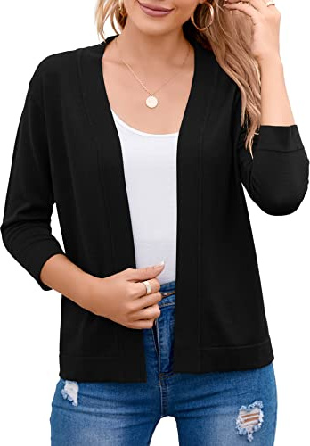 TASAMO Women's Crochet Knit Cardigan Boho-Chic Cropped Sweater Elegant Bolero（X-Large,Black）