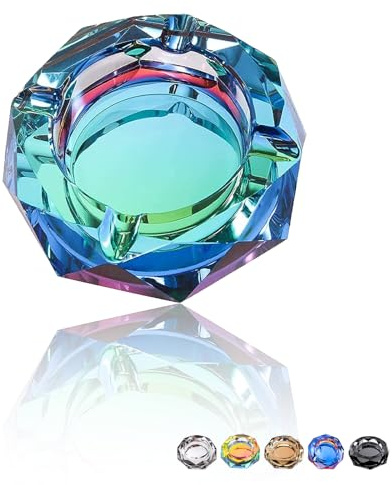 Coomin Crystal Glass Ashtray, Sparkly Cigar Cigarettes Ash Tray, Ashtrays for Smokers Indoor Office Home Desktop Tabletop, Unique Luxury Gifts for Men Women, Green