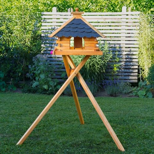 Deko-Shop-Hannusch Vogelhaus wahlweise mit Ständer und Solarbeleuchtung, Verschiedene Dachfarben (Vogelhaus mit Solar und Ständer, Dach Bitum schwarz)