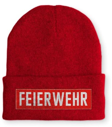Strickmütze Feierwehr Wintermütze lustige Beanie mit Stick, Farbe: Rot