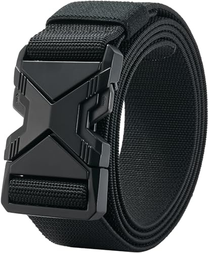 LionVII Heavy Duty Quick Release Belt, Elastic Stretch 1.5 Web Work Belts with Alloy Buckle for Waist Size Below 48 (Black)