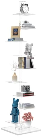 Nynelly Acryl Bücherregal bodenstehendes,9 Ebenen, höhenverstellbar Bücherturm vertikal, schmales Bücherregal, Stehendes Regal zur Aufbewahrung von Büchern,CDs, für Wohnzimmer, Büro,Schlafzimmer