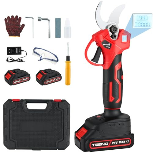 TEENO Tijeras de Podar Electricas Inalámbricas 30MM con LCD,Motor sin Escobillas, 2 * 2000mAh baterías,Tijera para Jardinería Podadora Adecuada para Jardines, Ramas,Huertos (Dos pilas)