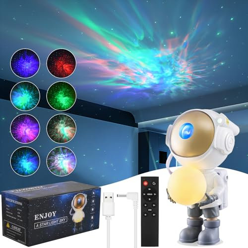 Jinlaili Astronauta Proyector Galaxy, 360°Rotación Proyector Estrellas, LED Lámpara Proyector Astronauta Galaxia con timer e telecomando, Luz Nocturna Infantil con Nebulosa, Regalos Niños (Blanco)