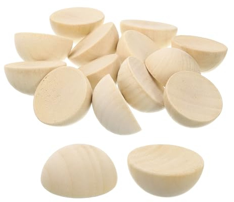 QUARKZMAN 40pz Mezza Sfera in Legno, 35mm Sfere Emisferiche non Finite Perline Rotondo Legno Naturale per Artigianato Fai-Da-Te Ornamenti Festival