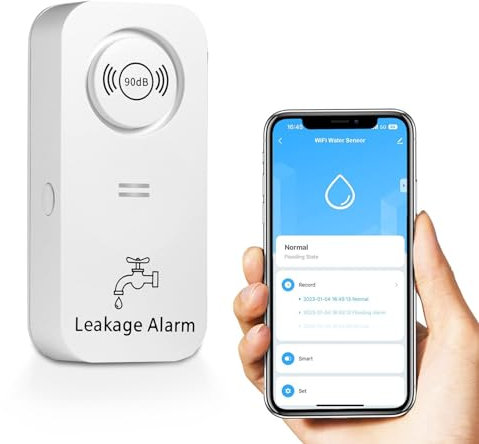WiFi Water Leak Detector, Smart Water Sensor Alarm90 dB Water Detector Alarm and App Alert, Wireless water level sensor, for Pipes, Bedrooms, Kitchens, Bathrooms, Basements (2.4G WiFi)