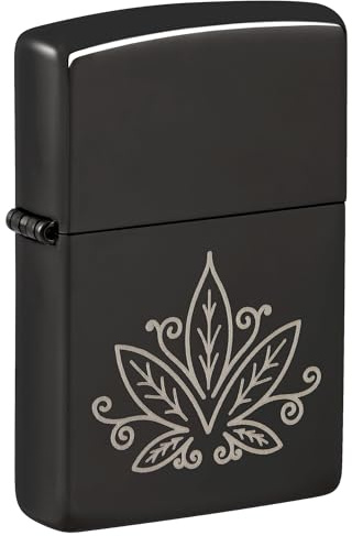 Zippo - Mechero con diseño de Cannabis, Color Negro de Alto Pulido, Grabado láser, Recargable, Reutilizable, diseño Resistente al Viento, Caja de Regalo, Fabricado en Estados Unidos