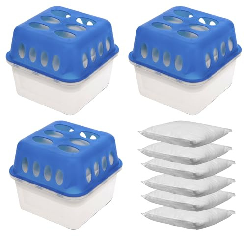 3 deumidificatori per interni, deumidificatori per interni, con tappo incluso 6 granuli da 400 g