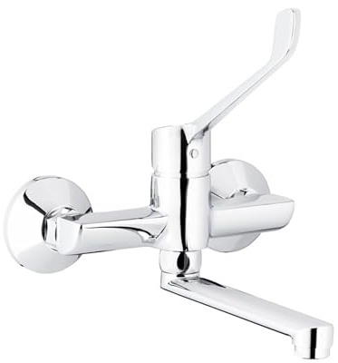 Medizinische Hygienearmatur Waschtischarmatur Wandarmatur Waschbecken Wasserhahn mit langem Hebel, Arztgriff zur Ellenbogen Bedienung, für Klinik, Arztpraxis und Werkstatt