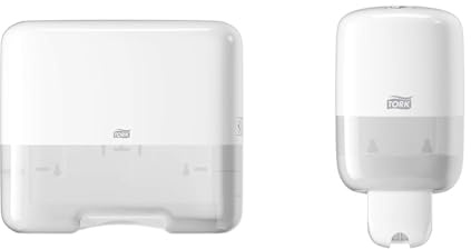Tork Mini Spender für Zickzack und Lagenfalz Papierhandtücher 553100 & Seifenspender Wandmontage für Seife und Hautpflegeprodukte Weiß S2, Easy to use-Zertifiziert, Elevation Design, 561000