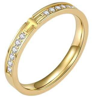 Whoiy Edelstahl Ringe Frauen Kreuz Zirkonia, Vergoldet Partnerringe Freundschaftsringe 3MM Ausgefallene Eheringe Gravur Personalisiert Größe 60 (19.1)