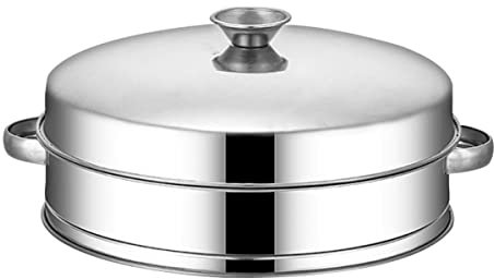 ANSNOW 1 Set Dampfgarer, Asiatischer Dampfkorb, Dampfgarer, Dampfgarer, Dim Sum Rund, Kühlregal, Schnellkochtopf, Knödelmacher, Backregal, Gedämpfter Fischtopf, Stapelbar, Edelstahl/Silber/16 * 16Cm