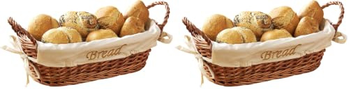 Premier Housewares Wicker Bread Basket with Cream Fabric Lining - 12 X 28 X 15 cm, Natural (Pack of 2)