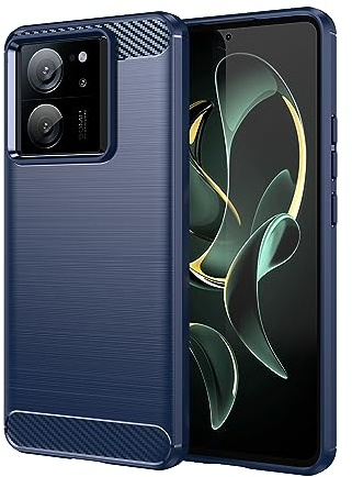owlhold Funda para Xiaomi 13T / Xiaomi 13T Pro 5G, Texturas cepilladas y de Fibra Carbono Carcasa, Ultrafina TPU Suave Militar Protector Capa Antigolpes, Anti-Raspaduras, Antideslizante Case, Azul