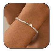 NATOSU 14K Perlenarmband Damen, Herz Perlenarmband, Vergoldetes Armband mit Perlen, Süßwasserperlen, Herzarmband, Armband aus Gold- und Silberperlen für Damen, Mädchen