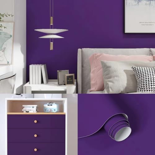 XRUIBZI Papier peint violet uni 60 x 1000 cm avec dos adhésif en vinyle pour plan de travail de cuisine, papier contact autocollant imperméable pour plan de travail de cuisine, mur