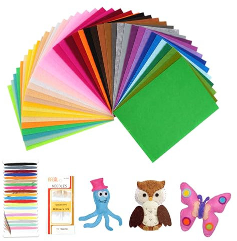Maxmoc 40 Farben Bastelfilz, 20 x 15 cm Filzstoff, Polyester Felt Fabric Filzplatten mit Bunter Stickgarn und Nähnadel, Farbig Filz Blätter zum DIY Handwerk Nähen Projekte Manual Decoration