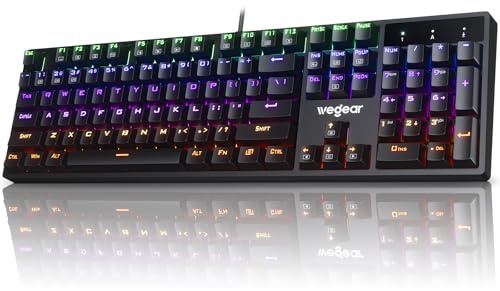 RGB Mechanical Gaming Keyboard Blue Switch, 104 Keys Full-Size Light Up Key-board with 11 Backlit Modes, Anti-Ghosting, Double-Shot ABS Keycaps, USB Wired Computer Key board for Windows PC Gamer