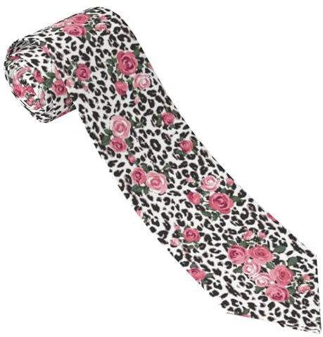 ESNAIUVCD Herren-Krawatte mit niedlichem Rosen-Mix, Leopardenmuster, bedruckt, formelle Party, Hochzeit, Geschenk, Krawatten für Männer, Schwarz , Einheitsgröße