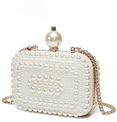 OZLCUA Perle Abendtaschen Mädchen Taschen Quadratische Muschel Clutch Handarbeit Süße Perle Hochzeit Party Kette Mini Leder Umhängetasche Sling Tasche for Frauen Elegant Abendtasche