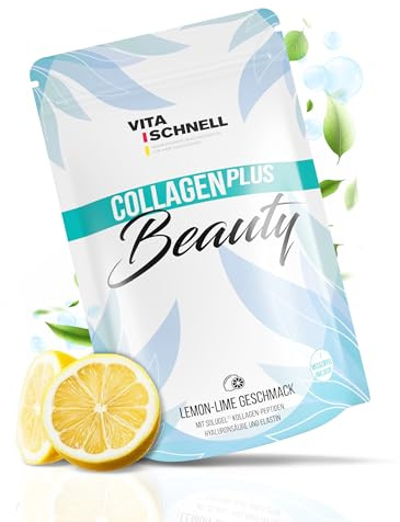 Vita Schnell Kollagen Plus Beauty 360 g – Hochdosiertes Collagenpulver mit Solugel® Collagen Peptide – Kollagen Hyaluron Pulver & Vitamine – Für Haut, Haare & Nägel – Made in Germany