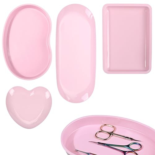Biiange Stainless Steel Tray, Lrregular Tray, Nail Tool Dish, Trays for Jewelry, Makeup Cosmetic, Gadgets Set (Pink)