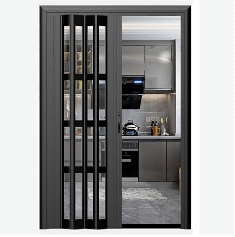ck 121,9 x 203,2 cm schwarzer Aluminiumrahmen und PVC-Acryl, Akkordeon-Tür für Tür, Schrank, Küche, Schiebetür für Innenraum, Raumteiler, für Schlafzimmer, Wohnzimmer, platzsparend, 122 x 203,2 cm