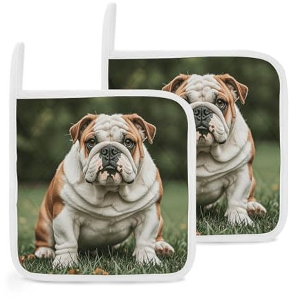 Topflappen mit niedlicher englischer Bulldogge, 2 Stück, Topflappen für Küche, hitzebeständig, für den Ofen, große Topflappen, Mehrzweck-Topflappen, waschbare Topflappen