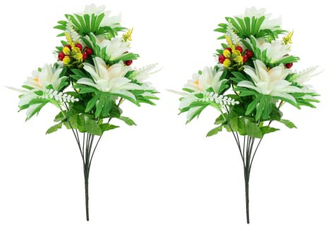 Cabilock 2St Chrysantheme Opfern Kunstblumen im Freien Grabstein Friedhofsvasen Grabschmuck Zierlich trauerfeier Kunstblumenstrauß Plastikblume Opfere einen falschen Blumenstrauß Weiß