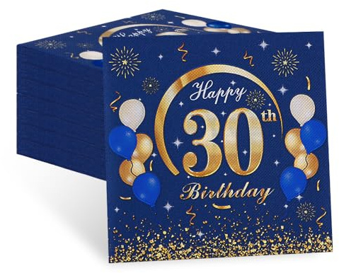 60 Stück Servietten 30. Geburtstag, Deko 30 Geburtstag Mann | 30 Geburtstag Deko, Blaue servietten für 30 Geburtstag Männer, Happy Birthday Geburtstagdeko